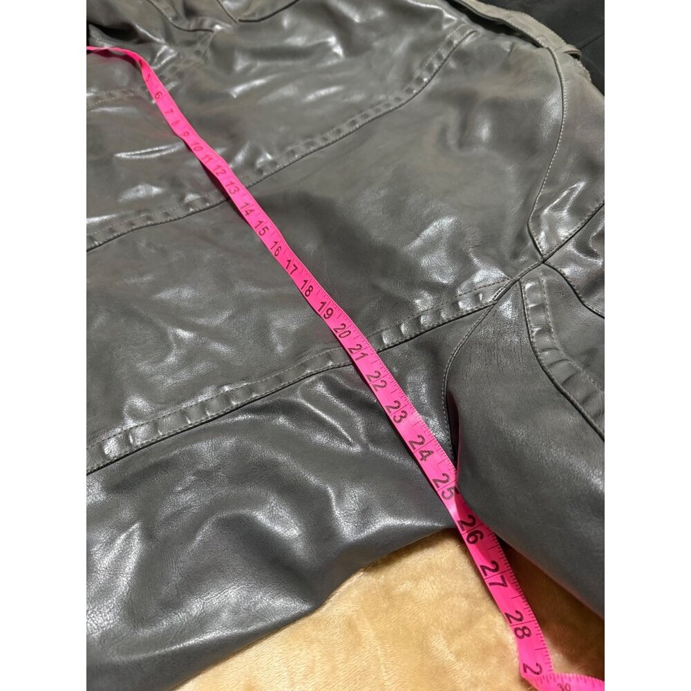 Sonoma Men’s Large Faux Leather Jacket Gray Fleece Hooded Zip Up Coat -READ Desc - Picture 7 of 9